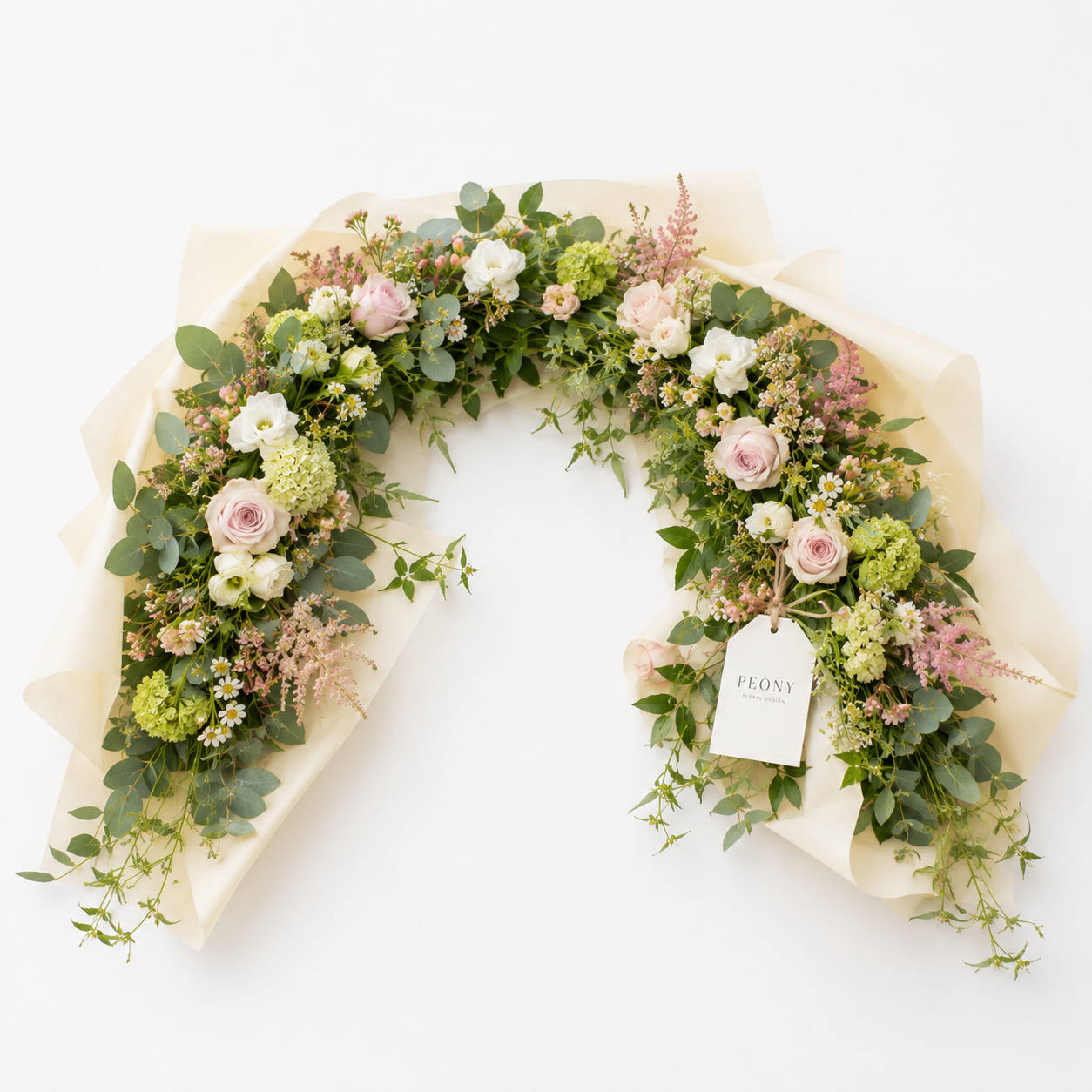 Fresh floral garland for a wedding ceremony arch