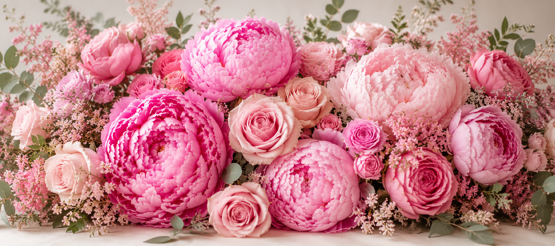 Pink peonies and roses arranged for a special occasion